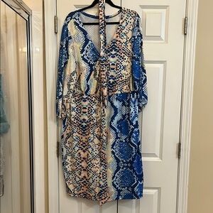 Blue, peach and Beige Patterned Women's Dress